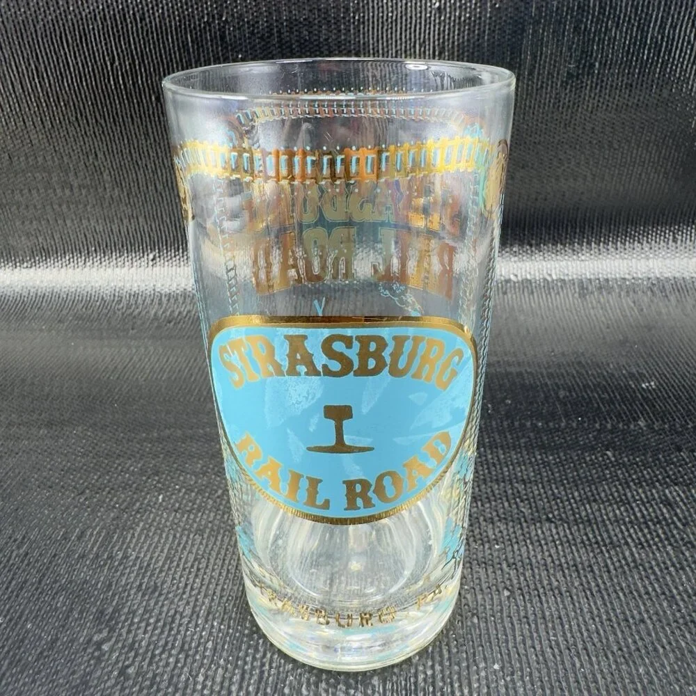 1960s STEAMBURG RAIL ROAD Barware Glasses Cups‎ Highball Tumblers Vintage Set 3